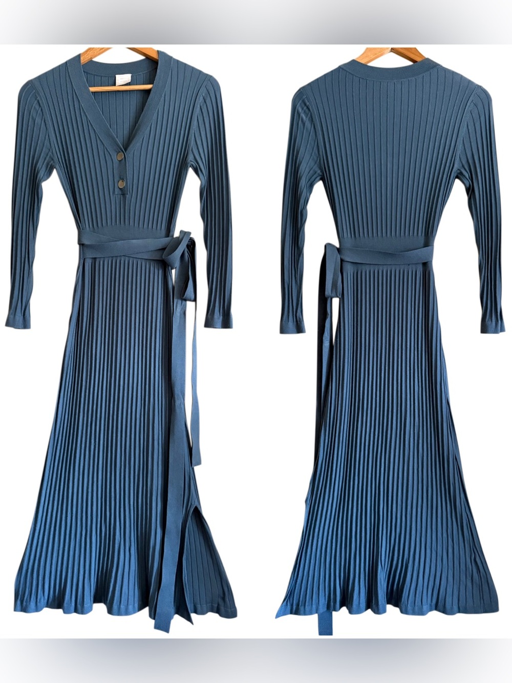 8 By Yoox Trendy Ribbed Stretchy City Chic Contemporary Belted Midi Dress Size S